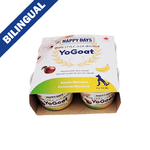 HAPPY DAYS YoGoat – Yogourt glacé au lait de chèvre style grec, pomme et banane, 4 x 110 ml