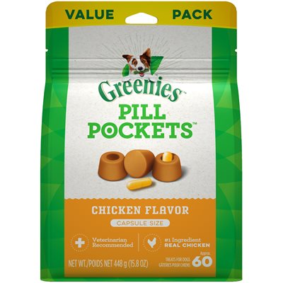 Greenies Gâteries Dentaires « Pill Pockets » pour Chiens Saveur de Poulet pour Capsules 15.8oz