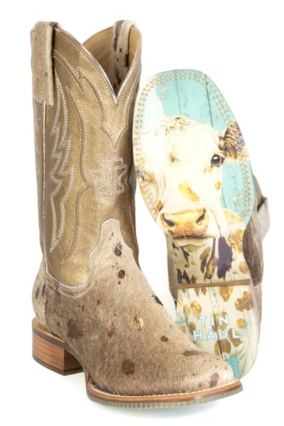 Tin Haul Chaussures pour femmes  Bout carré large avec semelle visible  Couleur : Golden Charolais