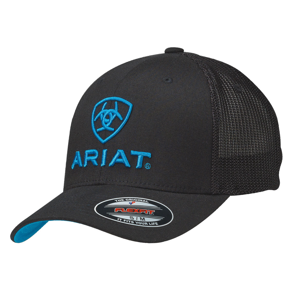 Ariat Casquette pour homme FlexFit à demi-dos en mesh Noir logo Turquoise