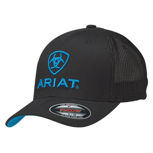Ariat Casquette pour homme FlexFit à demi-dos en mesh Noir logo Turquoise
