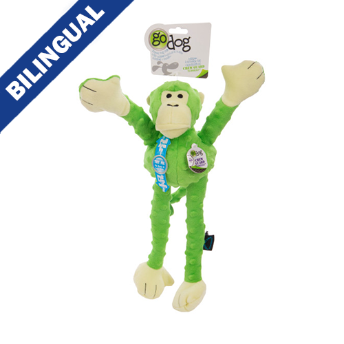Jouet pour chien goDog® Crazy Tugs™ – Singe vert citron – Grand format