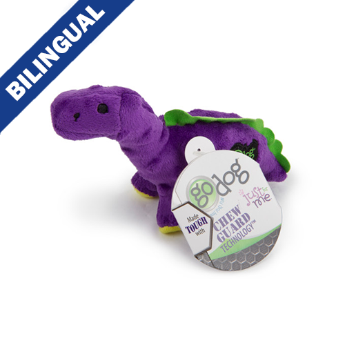 Jouet pour chien goDog® Just For Me™ Dinos – Bruto le dinosaure violet avec pouic, format mini