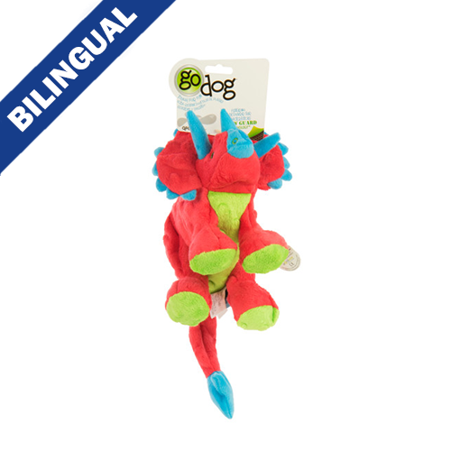 Jouet pour chien goDog® Dinos™ – Grand Frills le dinosaure rouge avec pouic