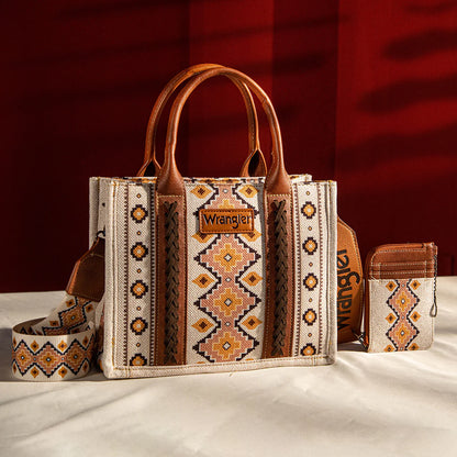 Ensemble sac cabas/bandoulière et porte-cartes Wrangler Aztec petit format- Café
