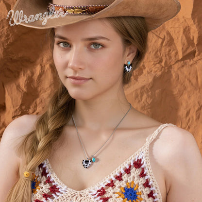 Ensemble collier et boucles d'oreilles Wrangler avec pendentif en pierre naturelle et pierre turquoise - Argent - Turquoise