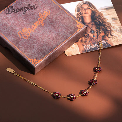 Bracelet Wrangler en or 14 carats, maillons marguerite et pierres naturelles - Bordeaux