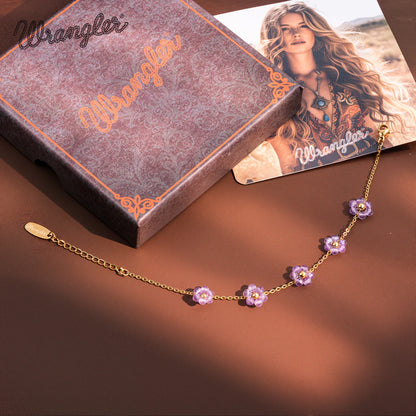 Bracelet Wrangler en or 14 carats maillons marguerite et pierres naturelles- Violet