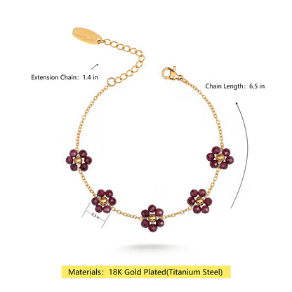 Bracelet Wrangler en or 14 carats, maillons marguerite et pierres naturelles - Bordeaux