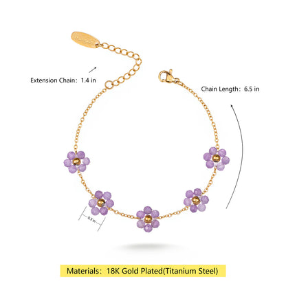 Bracelet Wrangler en or 14 carats maillons marguerite et pierres naturelles- Violet