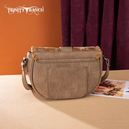 Sac bandoulière Trinity Ranch Western en cuir de vachette à poils - Kaki
