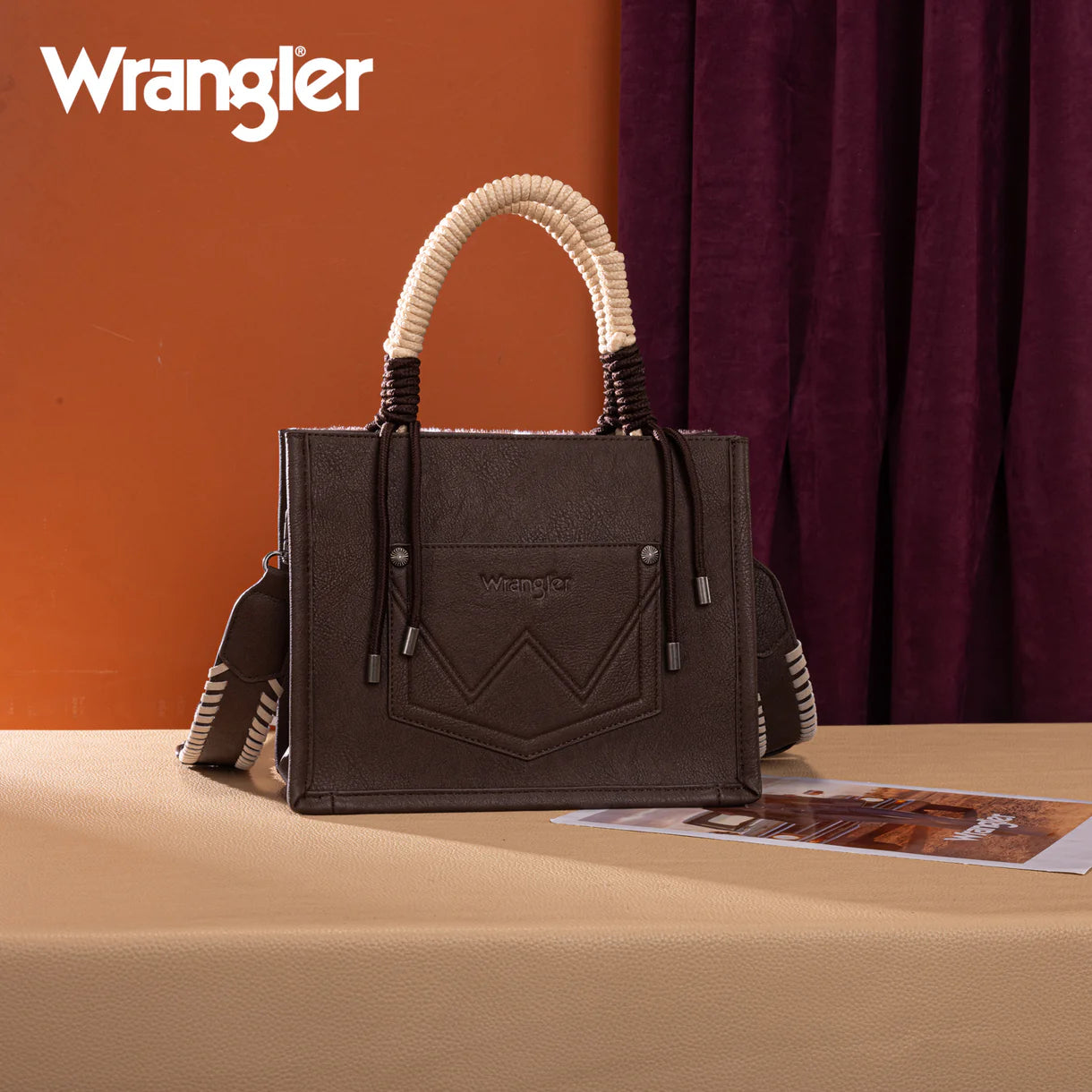 Sac cabas/bandoulière Wrangler à motif vache - Café