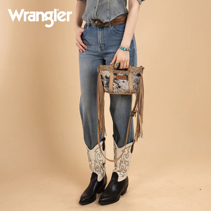 Sac bandoulière à franges et poignée supérieure Wrangler en cuir de vachette véritable