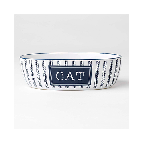 Petrageous Country Blue Bol pour chat 7'' Blanc et Marine 2Tasses