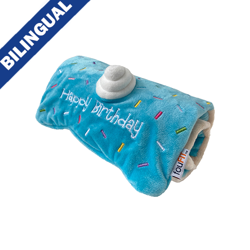 foufouBRANDS™ fouFIT™ Jouets gâteau d’anniversaire roulé - Grand - Bleu, jouets pour chien