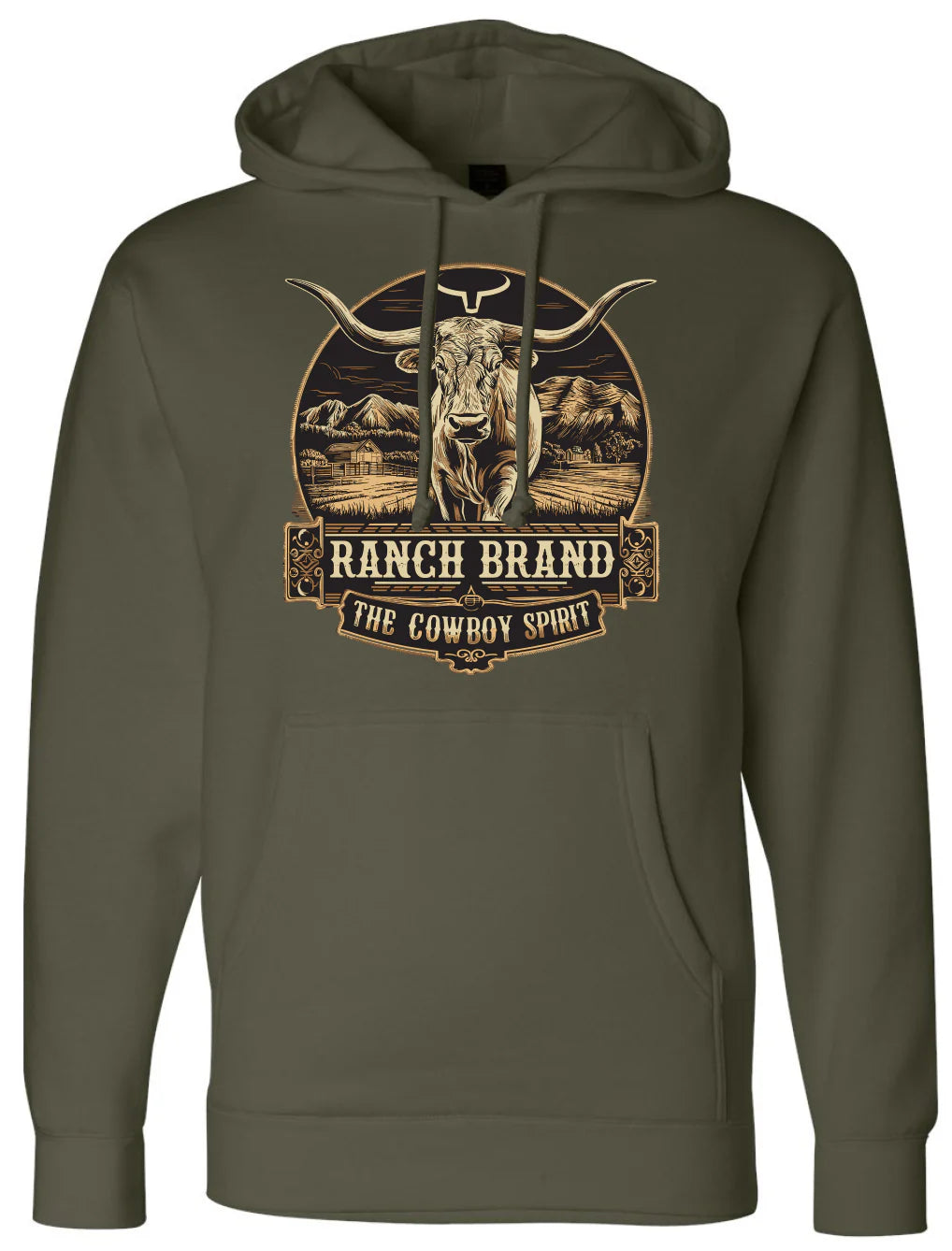 Ranch Brand Hoodie Unisexe Longhorn 2 Army