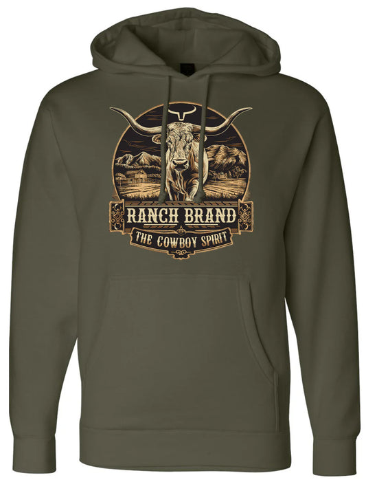 Ranch Brand Hoodie Unisexe Longhorn 2 Army