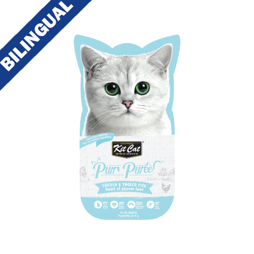 Kit Cat® Purr Purées®Gâterie pour chat Poulet & Poisson fumé 4 X 15g