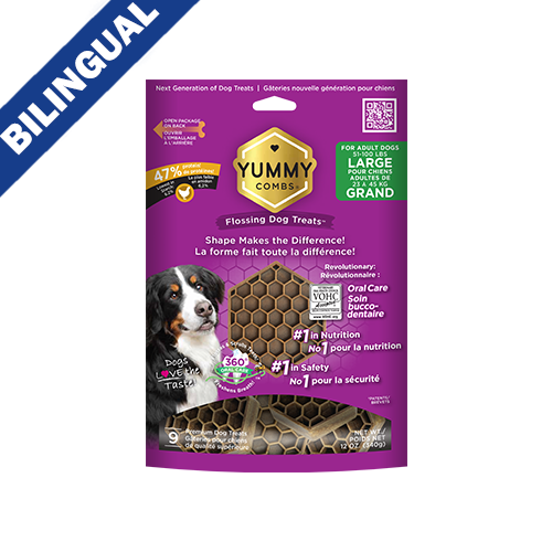 Yummy Combs® – Friandises dentaires pour chien au vrai poulet “Flossing Dog Treats™” – Taille Large (12 unités)