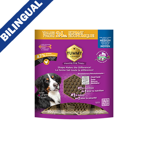 Yummy Combs® Friandises à Mâcher pour Chiens avec Vrai Poulet™ Taille Moyenne, 24 oz.