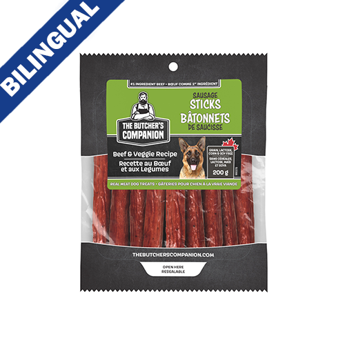 The Butcher'S Companion Bâtonnets de Saucisse Recette au Bœuf et aux Legumes Sac Refermable, 200g