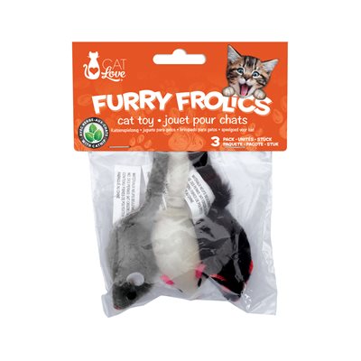 Cat Love Furry Frolics Souris A Fourrure Avec Herbe A Chat paquet de 3