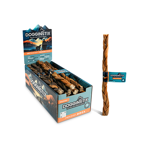 DOGGINSTIX Collagène d’Agneau Tressé 12" – Friandises et Mastications Naturels pour Chiens