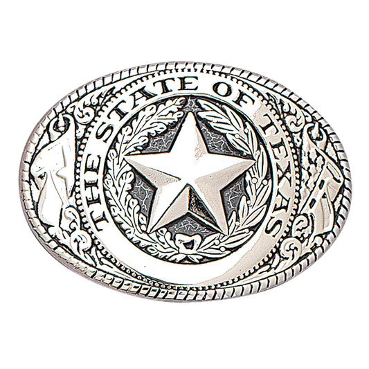 Nocona Boucle de Ceinture Ovale Argentée « The State of Texas »