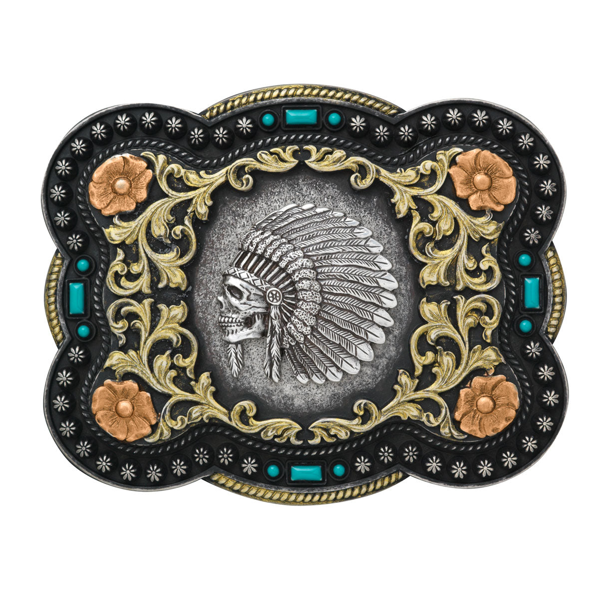 Nocona Boucle de ceinture Rectangle Indian Chief Skull – Homme