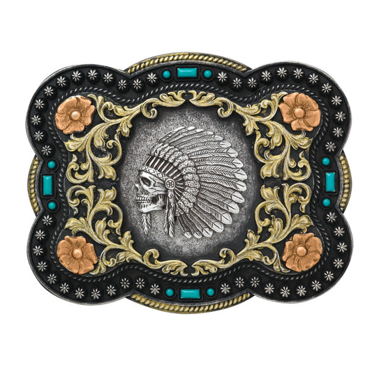 Nocona Boucle de ceinture Rectangle Indian Chief Skull – Homme