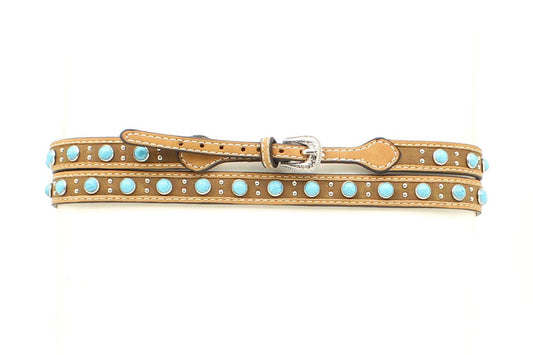 Bandeau de chapeau western en cuir véritable brun vieilli – Pierres turquoise