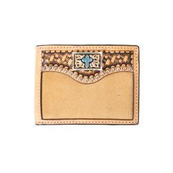 Portefeuille 3D pour hommes bipliant style flip turquoise croix concho tan