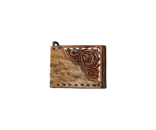 Portefeuille 3D pour hommes pliants style pince à billets à billets en coins fleuris marron