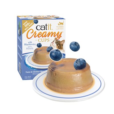 Mousses Catit Creamy Cups, Thon Et Poulet Avec Bleuets, 4 X
