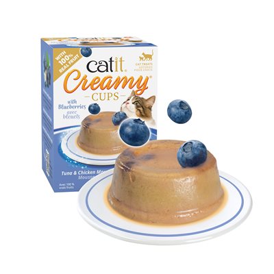 Mousses Catit Creamy Cups, Thon Et Poulet Avec Bleuets, 4 X25g