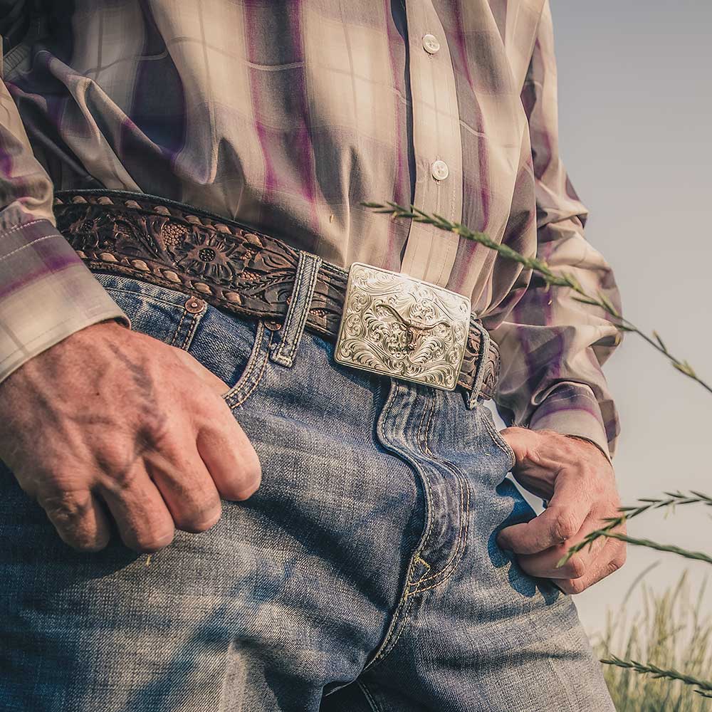 Montana Silversmiths Boucle emblématique de ceinture en argent de l’ouest Longhorn