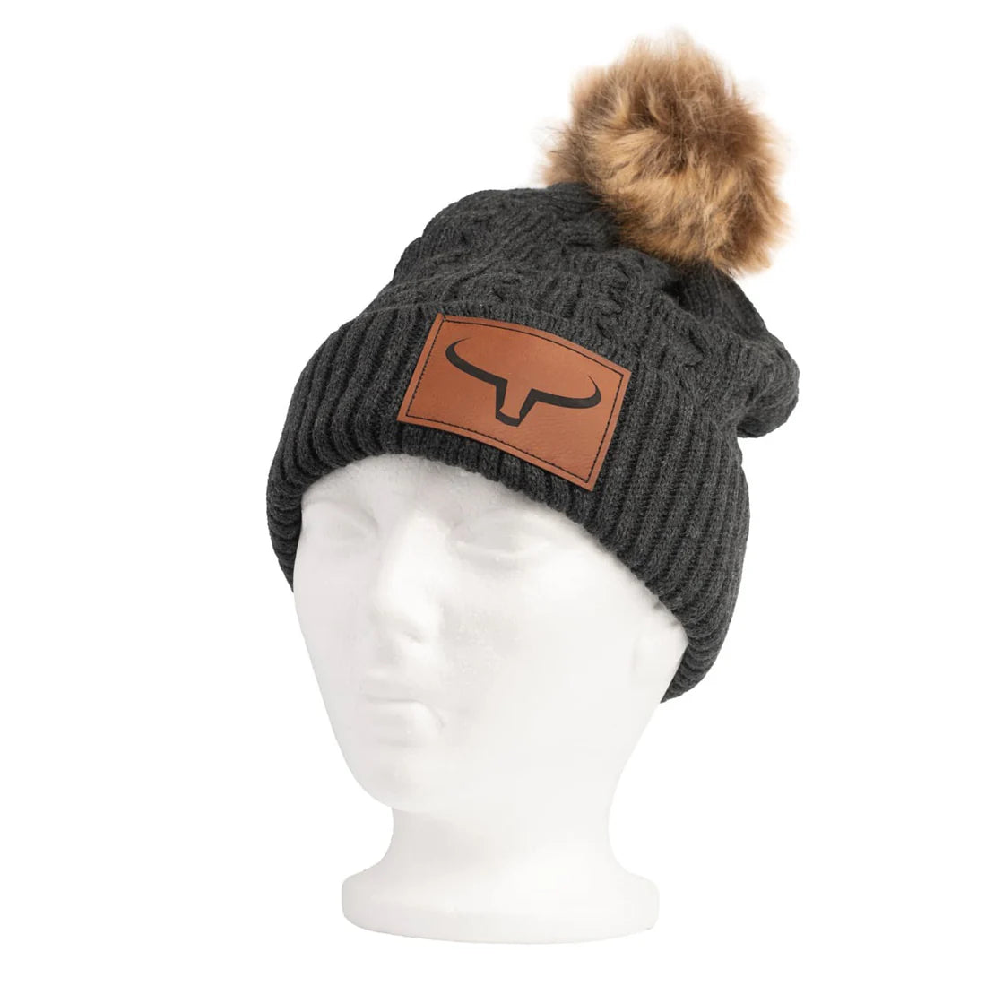 Ranch Brand Tuque à Pompon Fourrure Patch de Cuir
