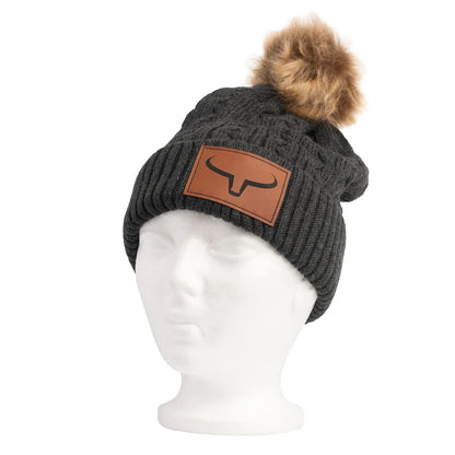 Ranch Brand Tuque à Pompon Fourrure Patch de Cuir