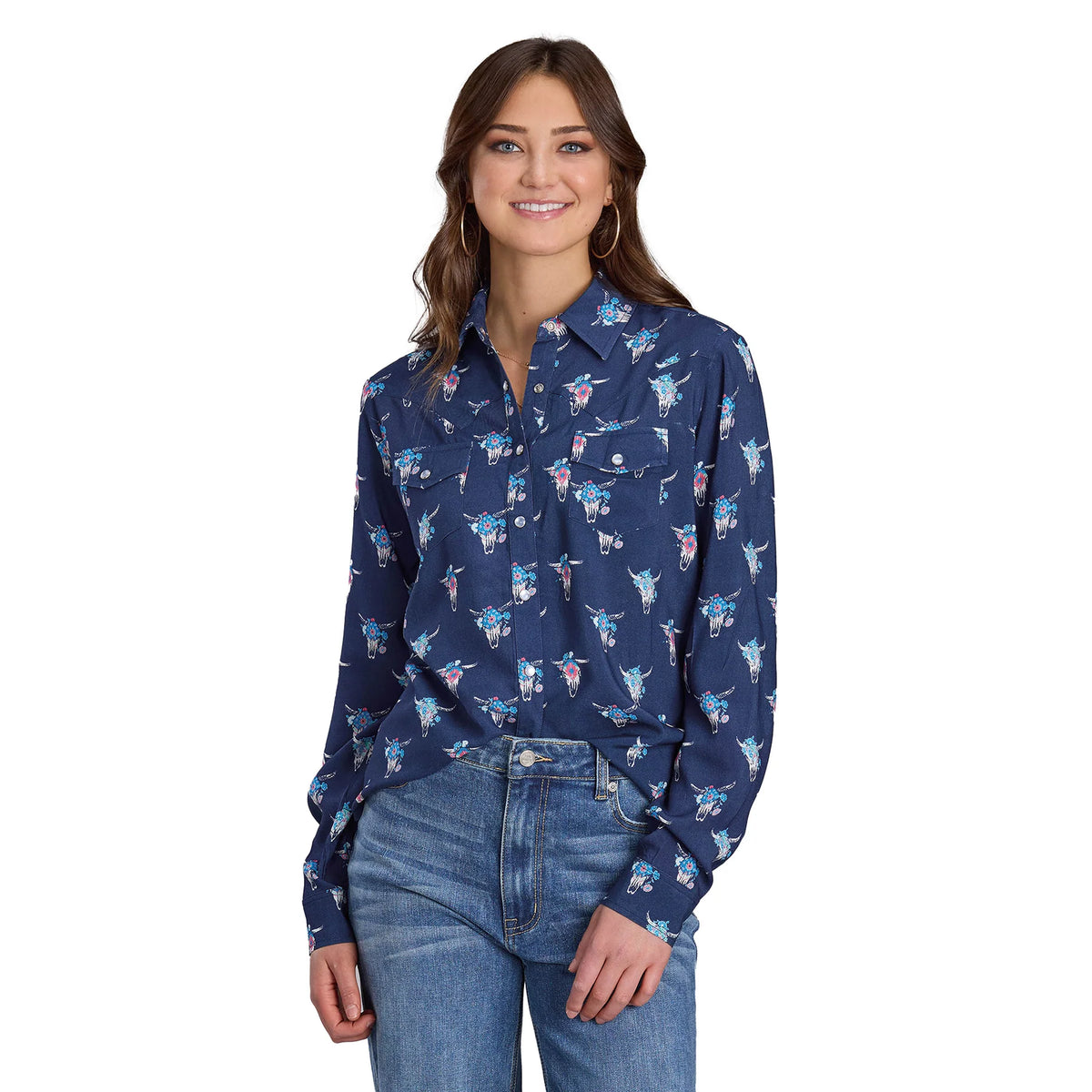 Roper Chemise western femme Five Star à imprimé crânes de vache
