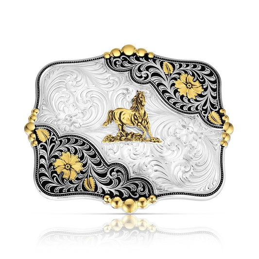Montana Silversmiths Boucle en ligne de bois avec cheval au galop
