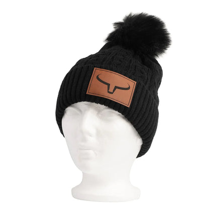 Ranch Brand Tuque à Pompon Fourrure Patch de Cuir