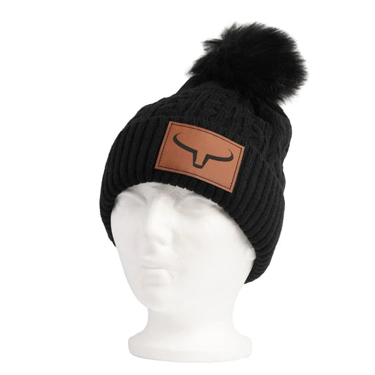 Ranch Brand Tuque à Pompon Fourrure Patch de Cuir