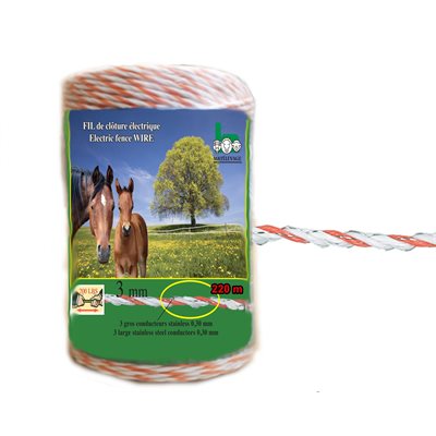 Fil électroplast. orange & blanc, 3 mm x 220 m