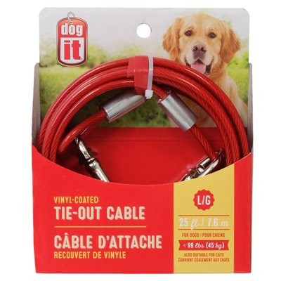 Câble d’attache Dogit pour chiens de grande taille, rouge, 7,6 m (25 pi)