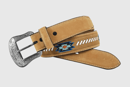 Wrangler Ceinture homme en cuir Rough Out avec broderie Aztek – 38 mm