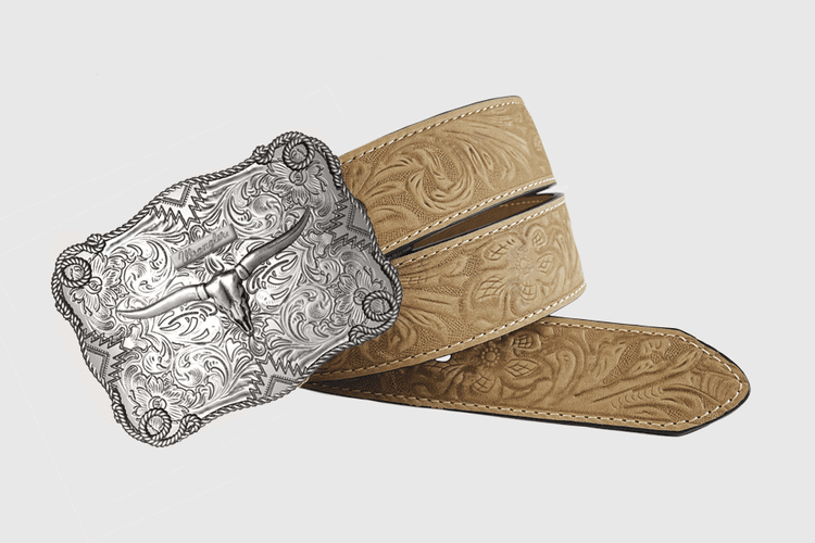 Wrangler Ceinture homme en cuir Crazy Horse avec motif floral – 38 mm