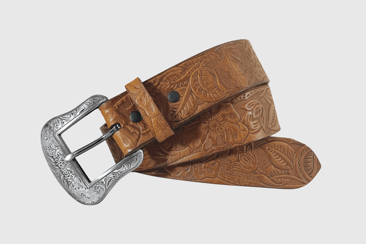 Wrangler Ceinture en cuir Bridle embossé floral – 38 mm