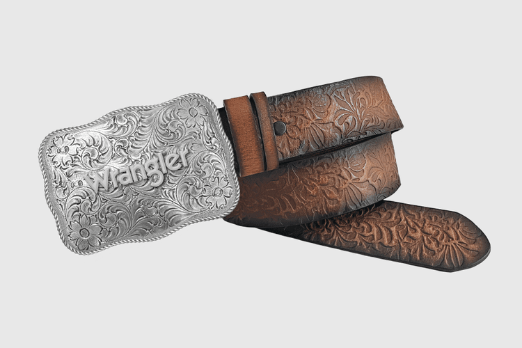 Wrangler Ceinture en cuir Bridle embossé floral – 38 mm