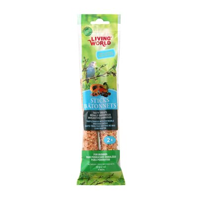 Bâtonnets Living World pour perruches ondulées, saveur de fruits, 60 g (2 oz), paquet de 2