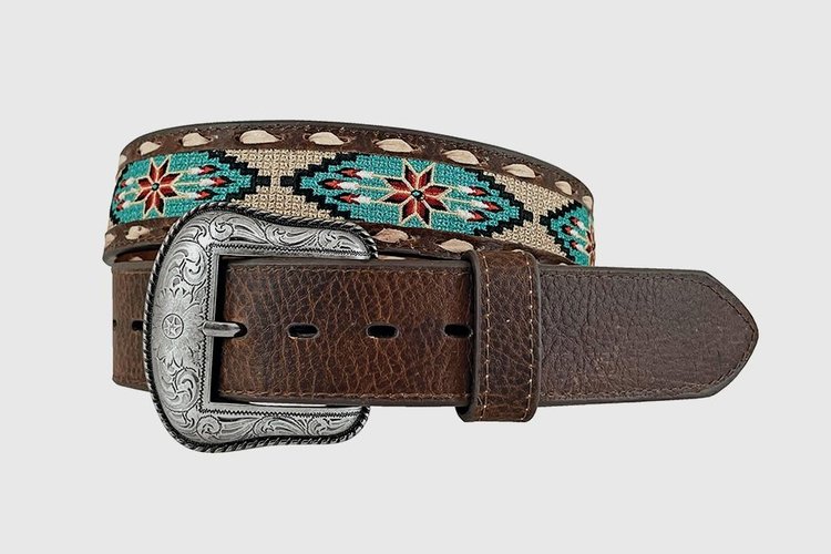 Roper Ceinture en cuir grainé avec broderie Aztec – 38 mm